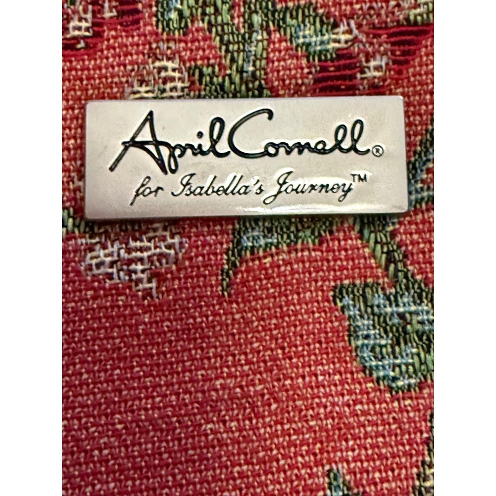 April Cornell Isabella's Journey Red Floral Tapestry Tote Bag Plaid Ruffle Trim - Picture 2 of 8